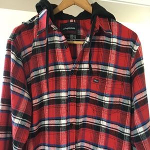 AEROPOSTALE LONG SLEEVE PLAID HOODED BUTTON-DOWN